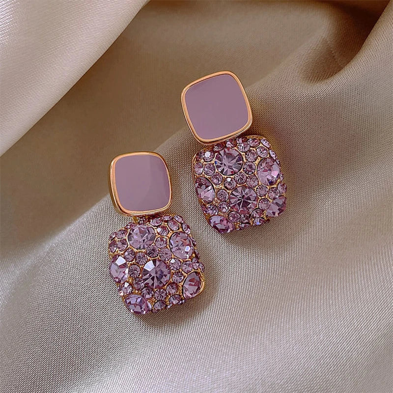 purple crystal geometric earrings