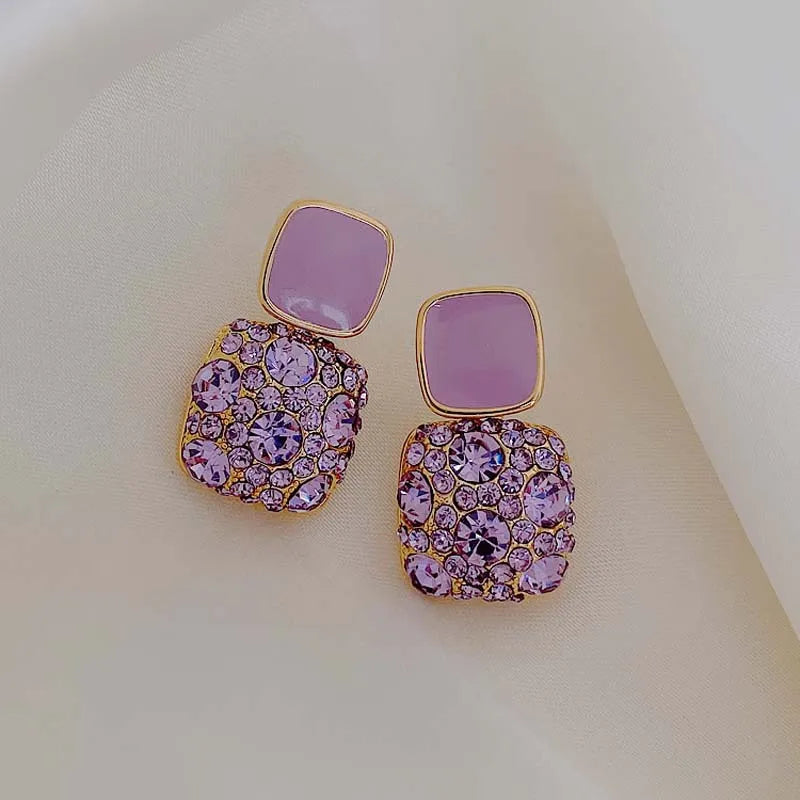 purple crystal geometric earrings