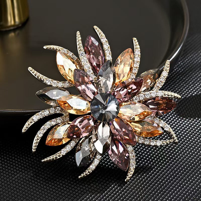 Multicolor Crystal Flower Brooch – Statement Pin