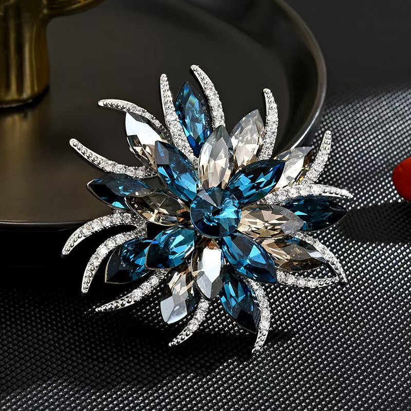 Multicolor Crystal Flower Brooch – Statement Pin