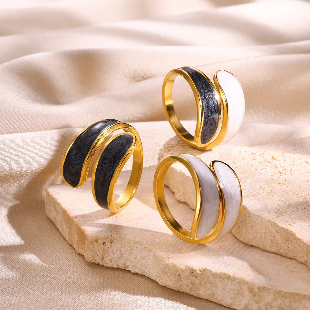 VALMS Bypass Wrap Ring – Black - White Enamel
