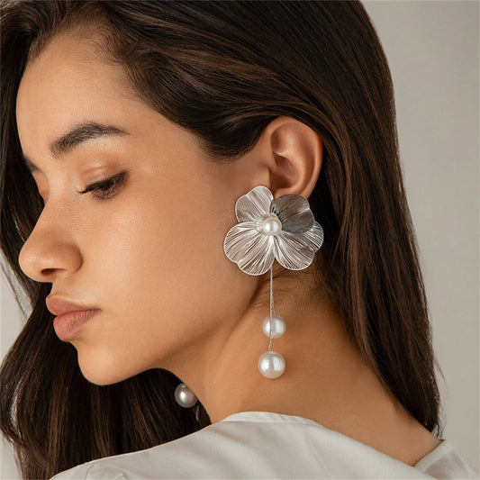 Fashion Large Flower Earring with Pearl