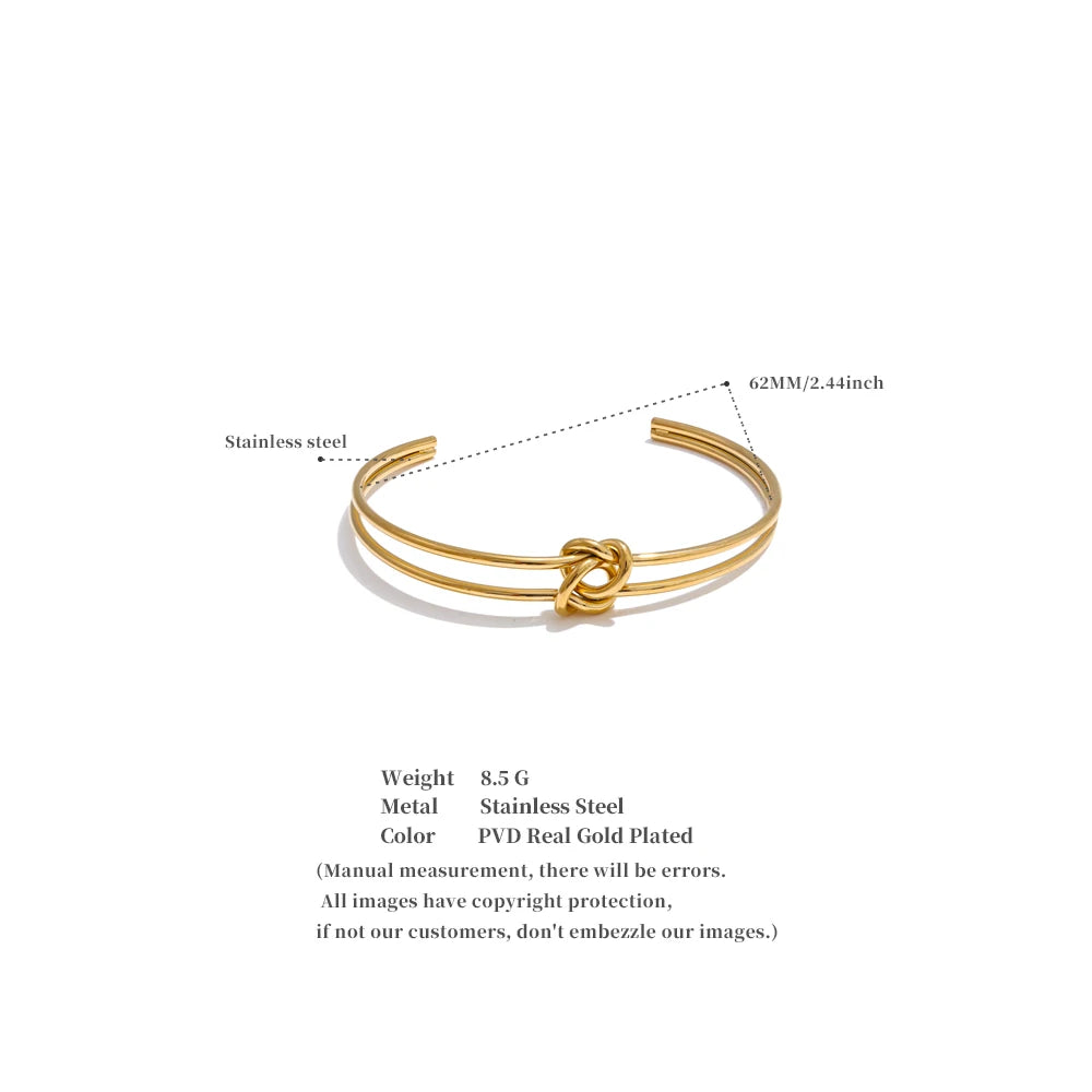 Stainless Steel Knot Open Cuff Bracelet – PVD Plated Minimalist Jewelry for Women
