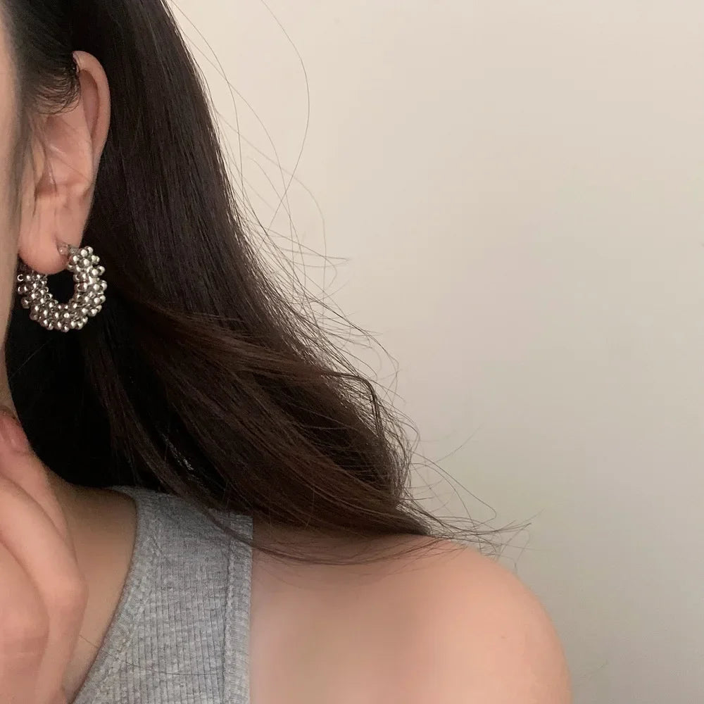 Sterling Silver Hoop Earrings – Twisted Bead Design Gold Plated