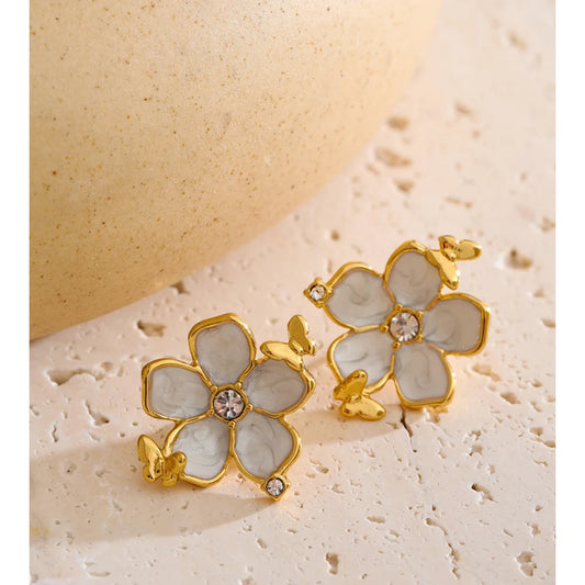 Zirconia & Pearl Flower Earring for woman