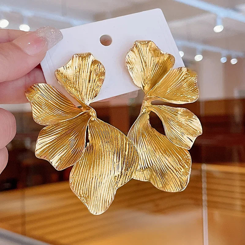 Exaggerated Big Petal Flower Liquid Multilayer Textured earrings-drop for Women