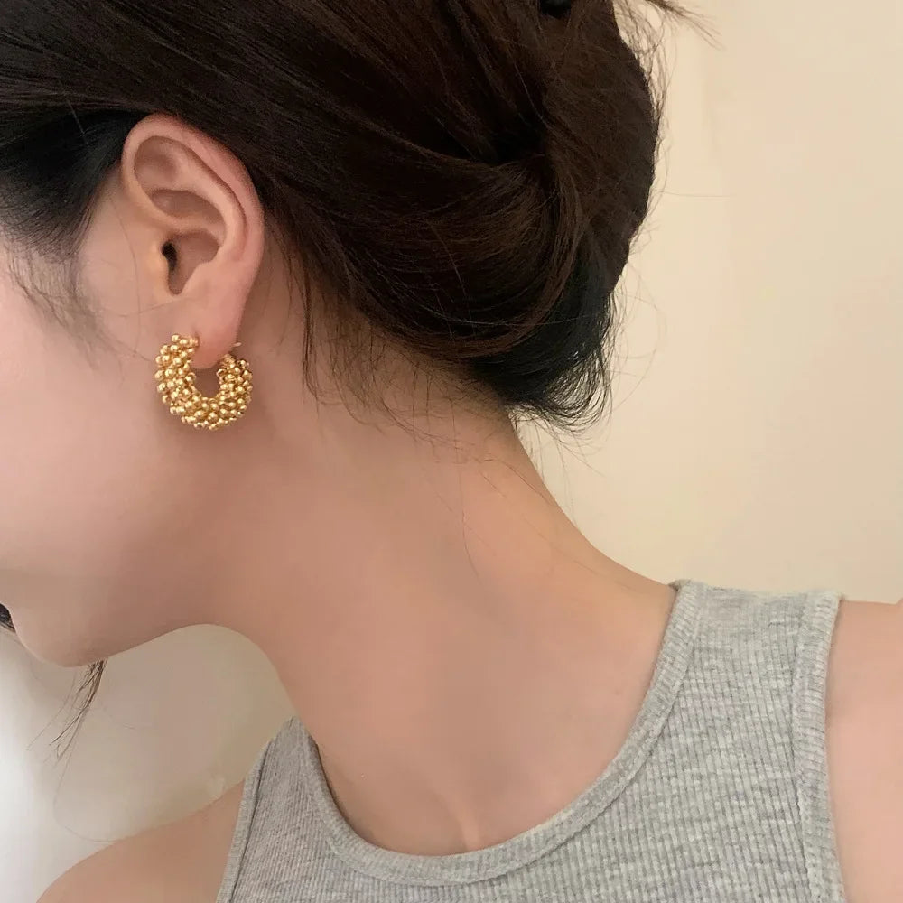 Sterling Silver Hoop Earrings – Twisted Bead Design Gold Plated