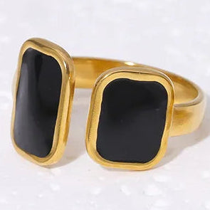 Trendy Gold Color Stainless Steel Black White Enamel Geometry Couple Rings