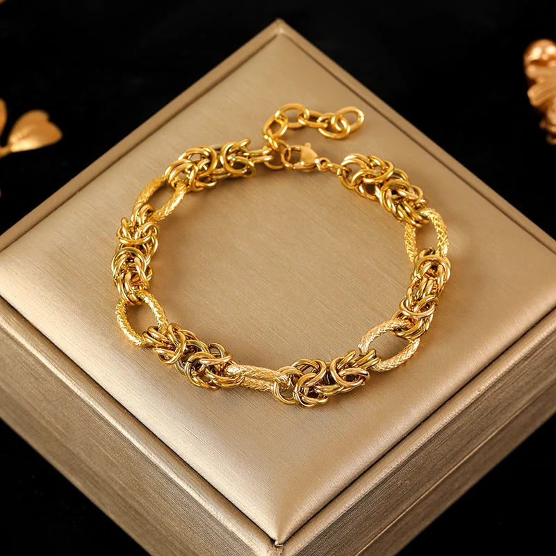 Stainless Steel Gold Color Cuban Chain Bracelet unisex