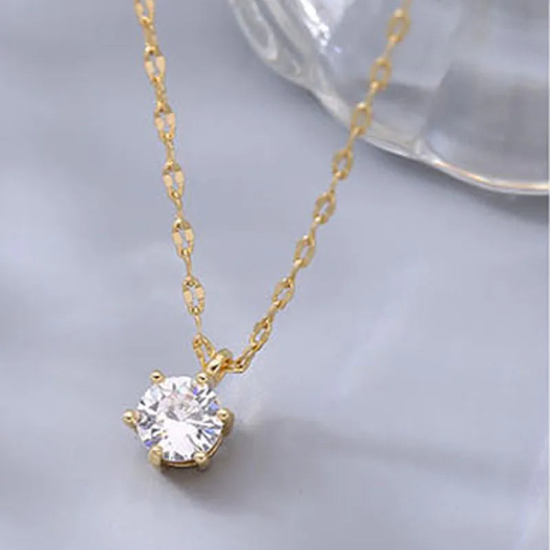 925 Sterling Silver Plated Zircon Necklace – Elegant Sparkling Clavicle Chain