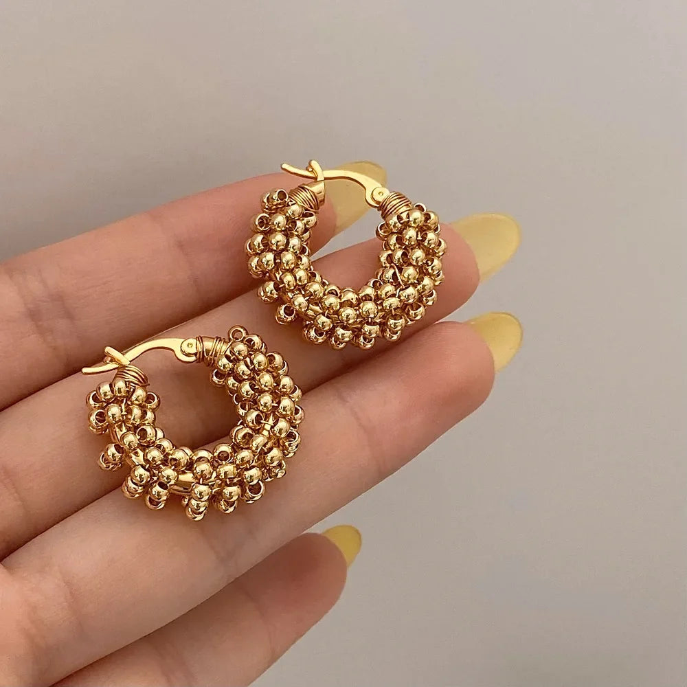 Sterling Silver Hoop Earrings – Twisted Bead Design Gold Plated