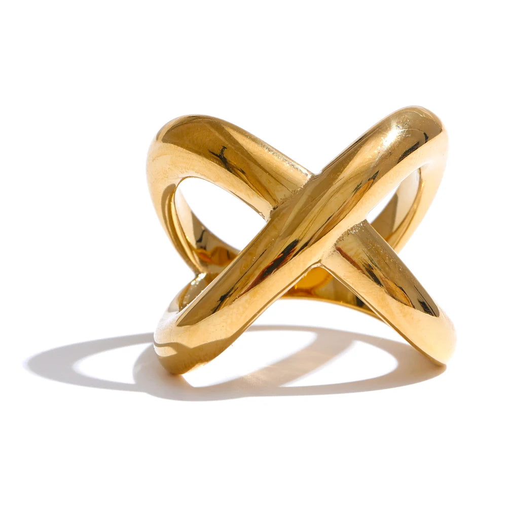 Stainless Steel X-Shape Geometric ring – Waterproof PVD Plated Luxury Design