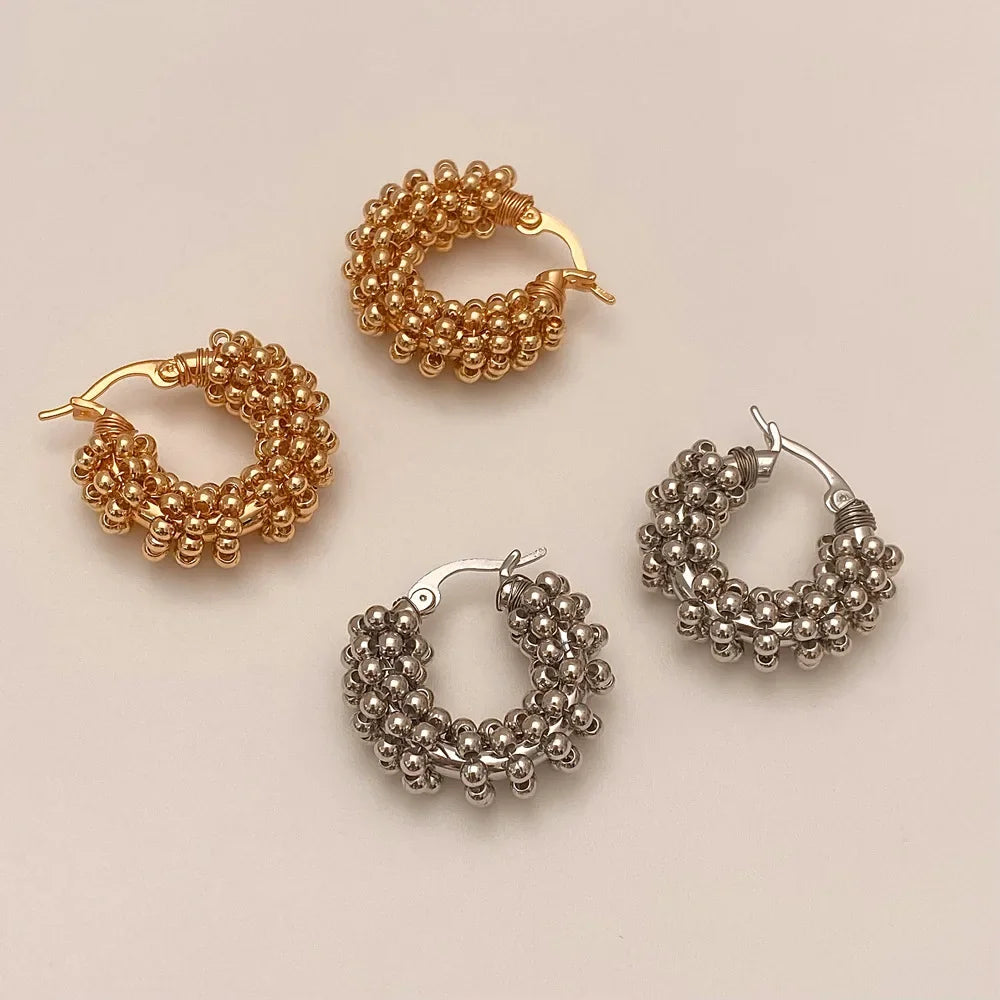 Sterling Silver Hoop Earrings – Twisted Bead Design Gold Plated