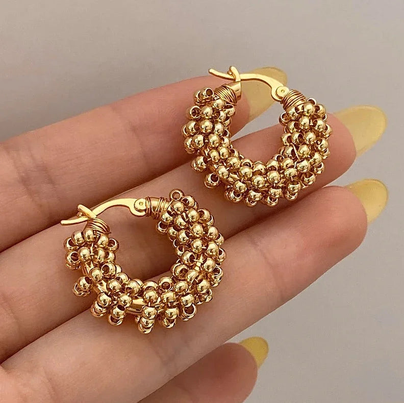 Sterling Silver Hoop Earrings – Twisted Bead Design Gold Plated