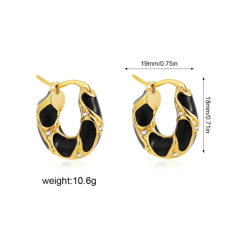 VALMS Wavy Enamel Hoop Earrings – Black & Gold