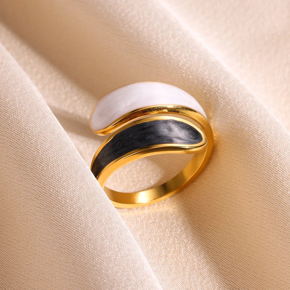 VALMS Bypass Wrap Ring – Black - White Enamel