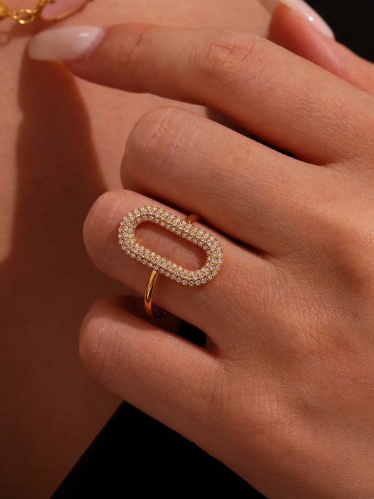 Gold Plated Zircon Ring for Women – Elegant Wheel Design Stainless Steel