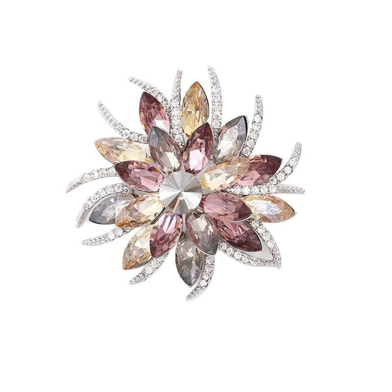 Multicolor Crystal Flower Brooch – Statement Pin