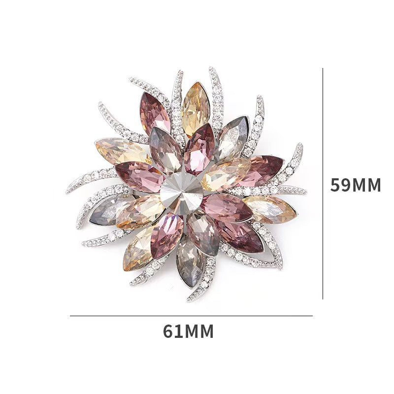 Multicolor Crystal Flower Brooch – Statement Pin