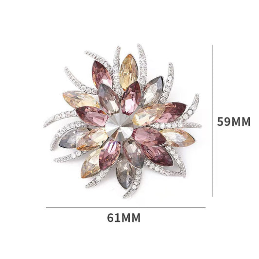 Multicolor Crystal Flower Brooch – Statement Pin