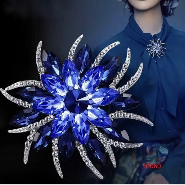 Multicolor Crystal Flower Brooch – Statement Pin