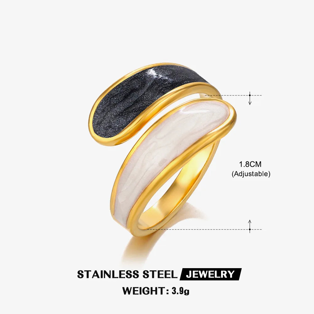 VALMS Bypass Wrap Ring – Black - White Enamel