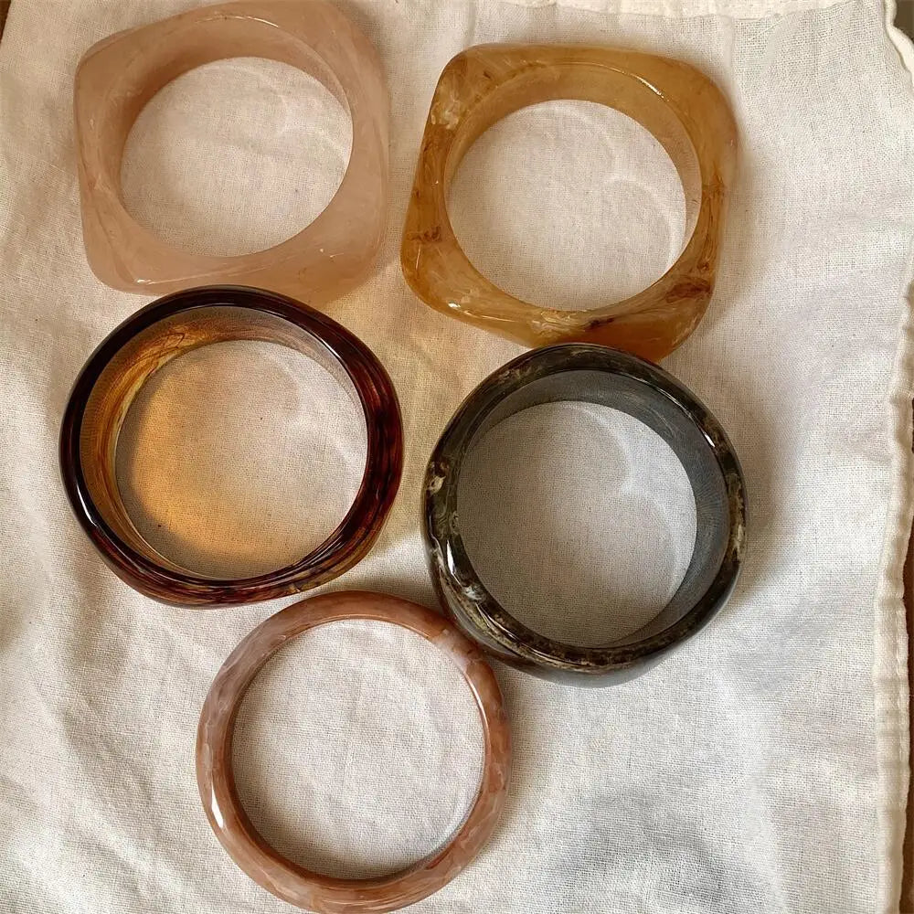 Vintage Wide Geometric Resin Beige Brown Coffee bracelet