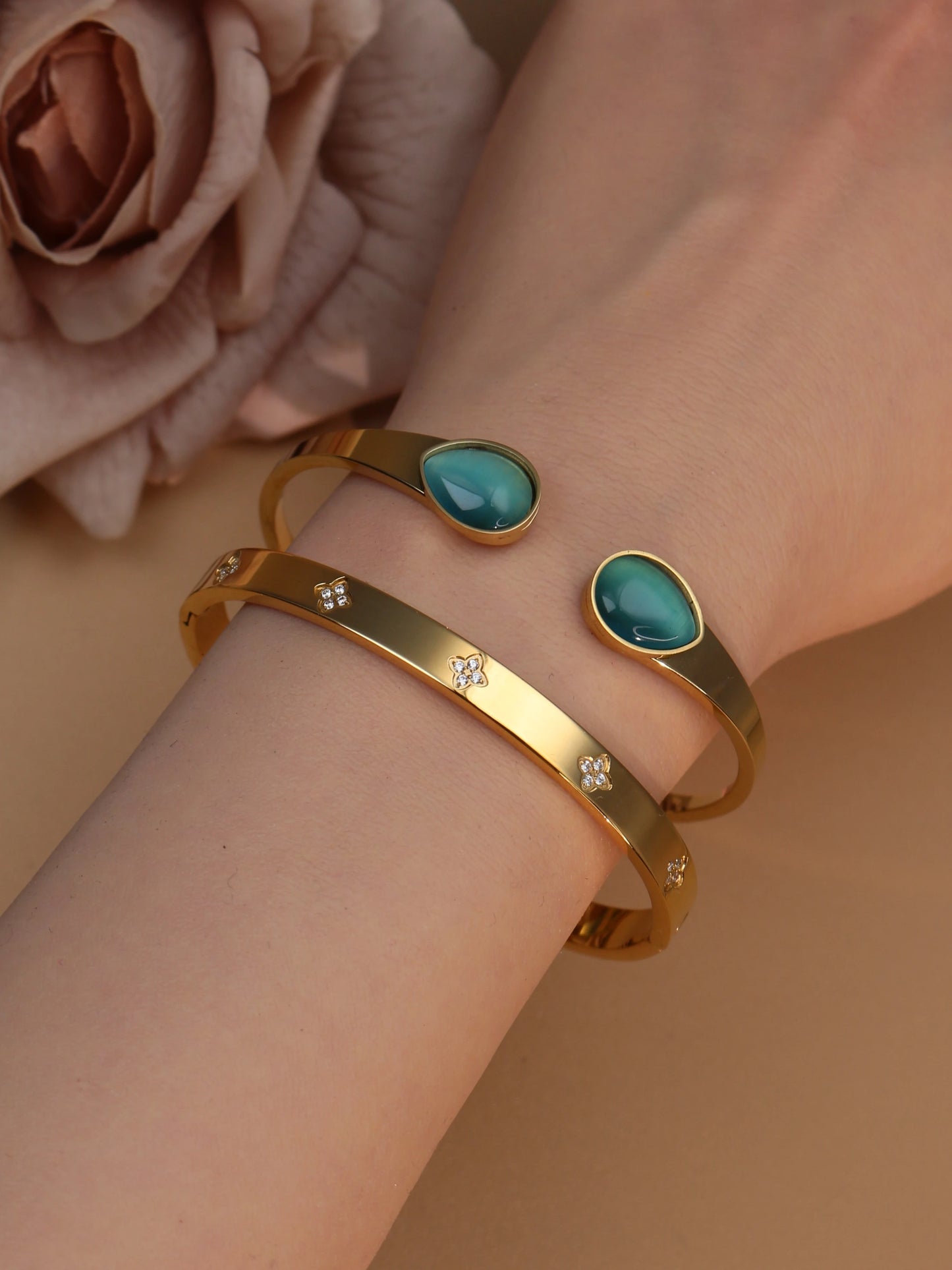 Fashion New Opal, Crystal 2-in-1 Stainless Steel Bracelet