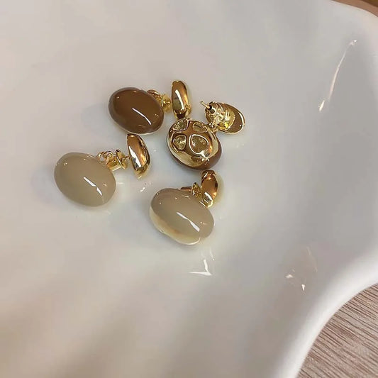 Vintage Enamel Oval Dangle Earrings (Drop)