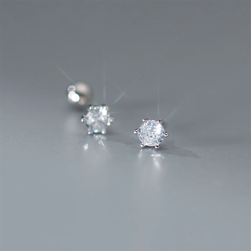 Sterling Silver Trendy Cute Round Zircon Screw Beads