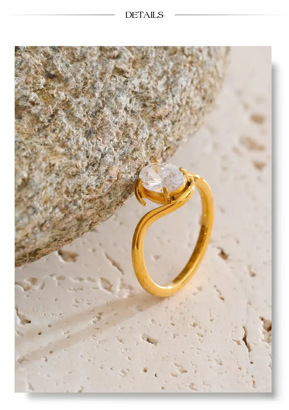 8K Gold PVD Plated Classic Ring – Shiny Cubic Zirconia Elegance