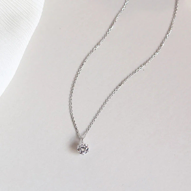 925 Sterling Silver Plated Zircon Necklace – Elegant Sparkling Clavicle Chain