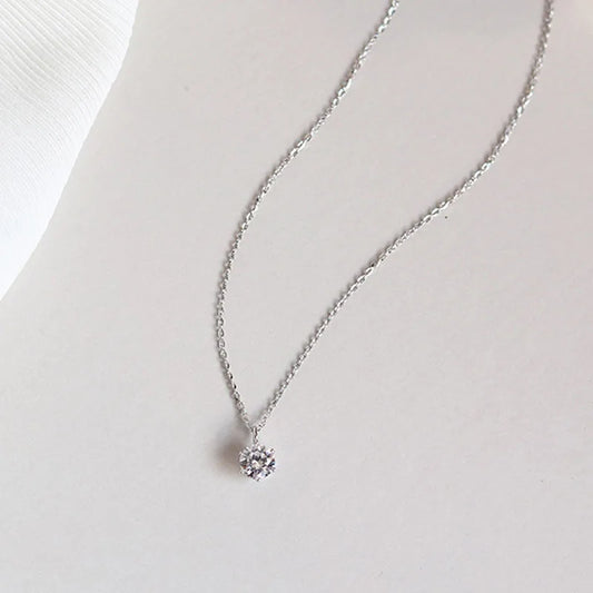 925 Sterling Silver Plated Zircon Necklace – Elegant Sparkling Clavicle Chain