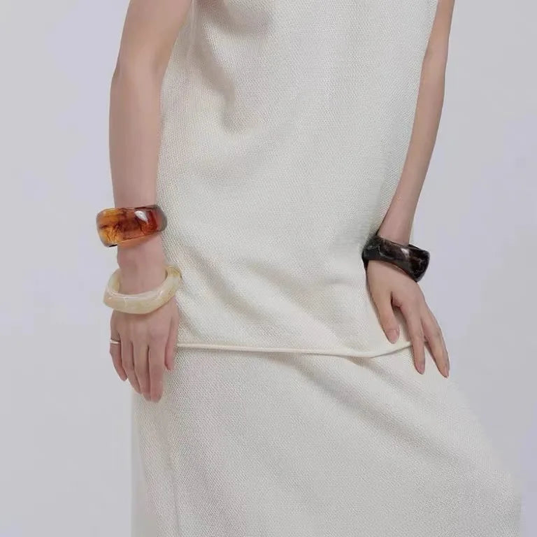 Vintage Wide Geometric Resin Beige Brown Coffee bracelet