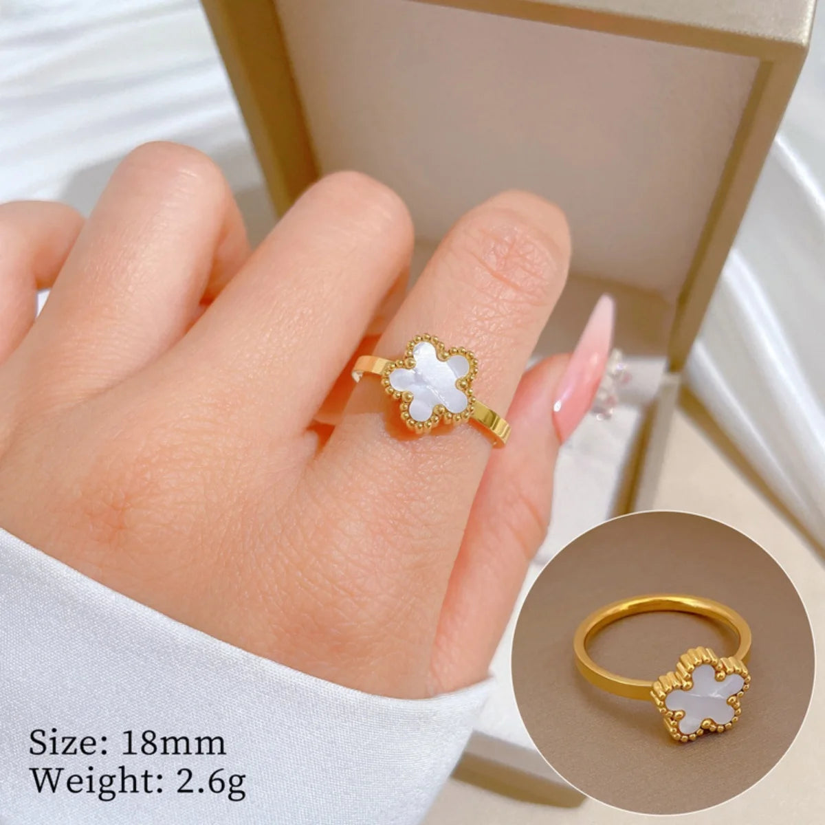 VALMS Lucky Clover Ring – Black & White Enamel