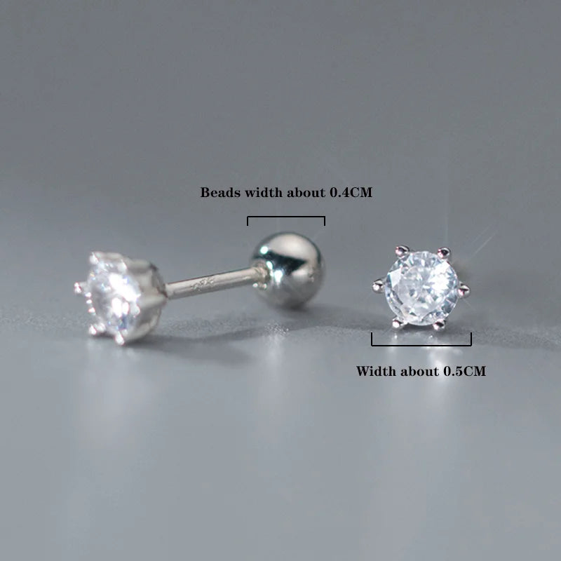Sterling Silver Trendy Cute Round Zircon Screw Beads