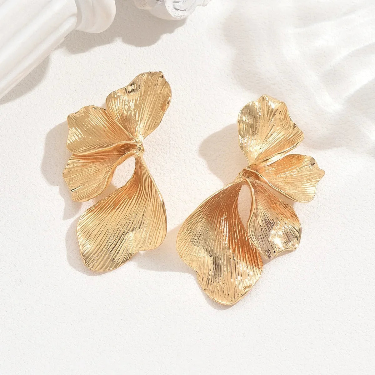 Exaggerated Big Petal Flower Liquid Multilayer Textured  earrings-drop for Women