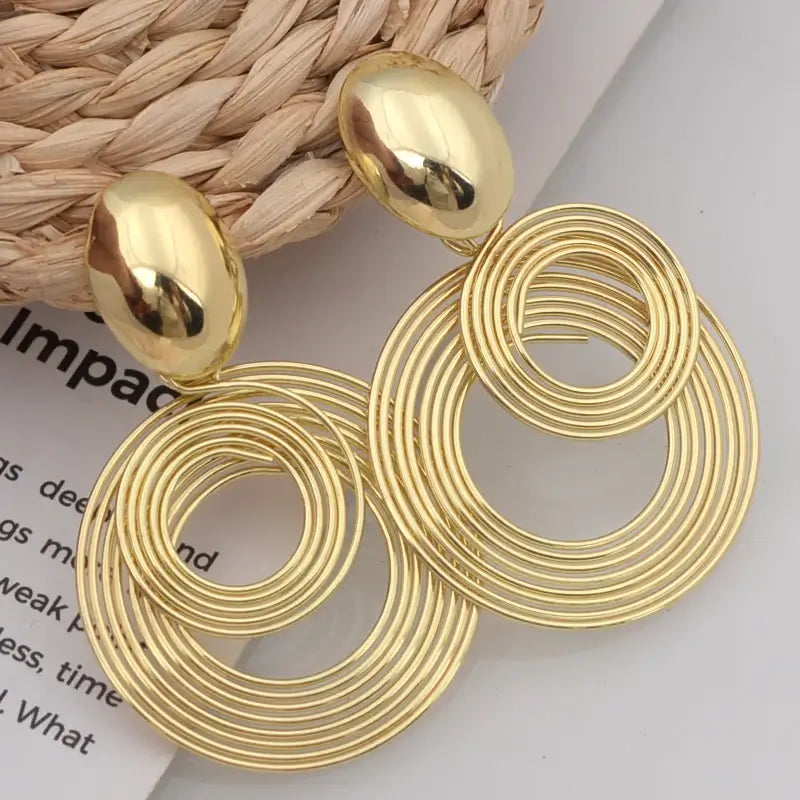 Trendy Big Round Statement Earrings-Drop – Golden & Silver Geometric Elegance