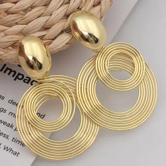 Trendy Big Round Statement Earrings-Drop – Golden & Silver Geometric Elegance