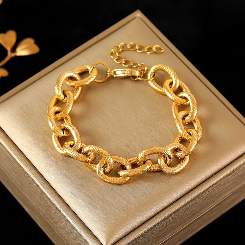 Stainless Steel Gold Color Cuban Chain Bracelet unisex
