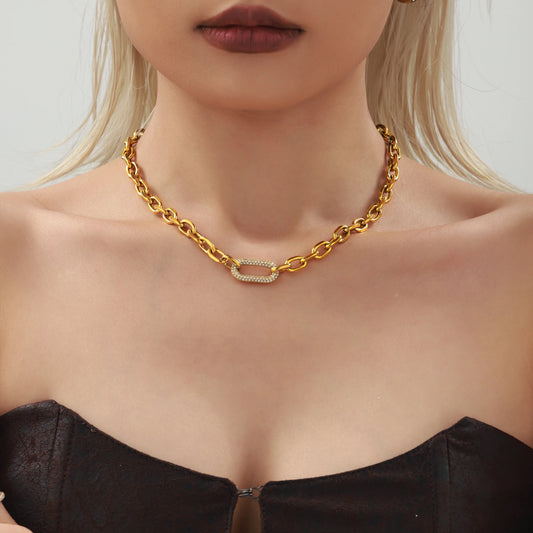 Gold-Plated Clasp Chai Necklace Set – Zircon Pendant Luxury Waterproof