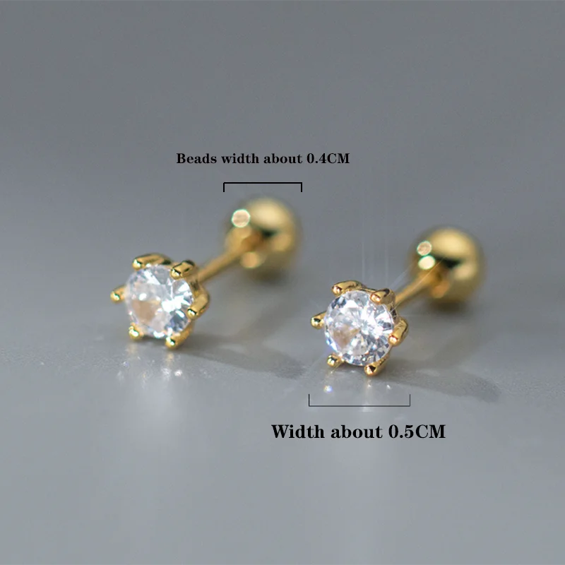 Sterling Silver Trendy Cute Round Zircon Screw Beads