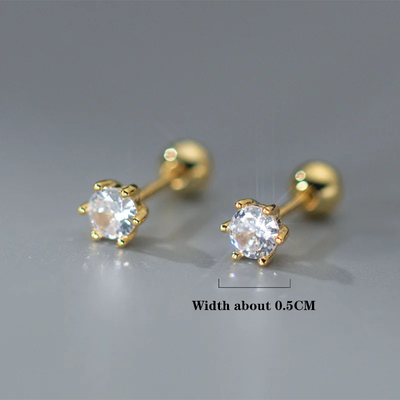 Sterling Silver Trendy Cute Round Zircon Screw Beads