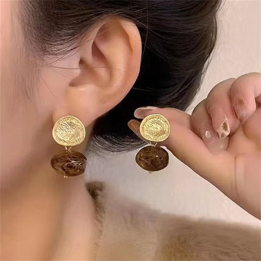 French Retro Brown Acrylic Ball Drop Earring For Women Party Versatile Earrings