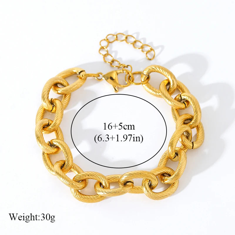 Stainless Steel Gold Color Cuban Chain Bracelet unisex