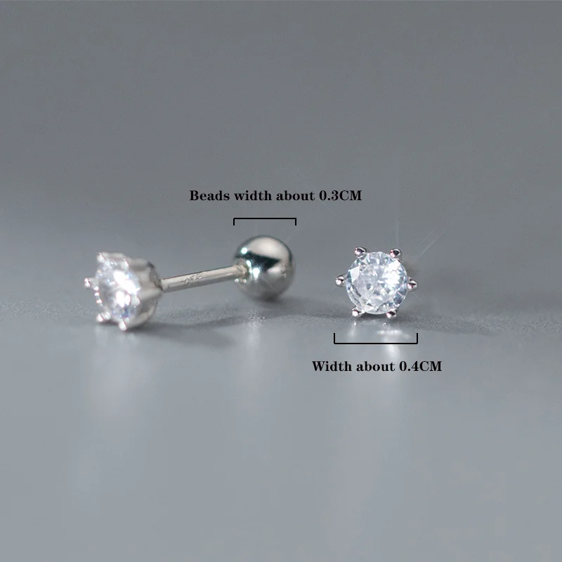 Sterling Silver Trendy Cute Round Zircon Screw Beads