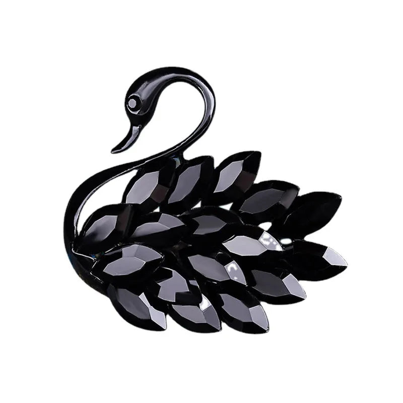 Classic Crystal Swan Gradient Colored Feather Brooches For Women