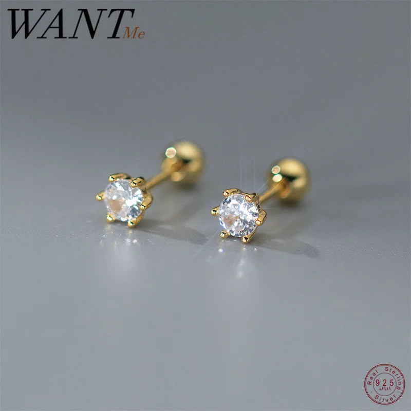 Sterling Silver Trendy Cute Round Zircon Screw Beads