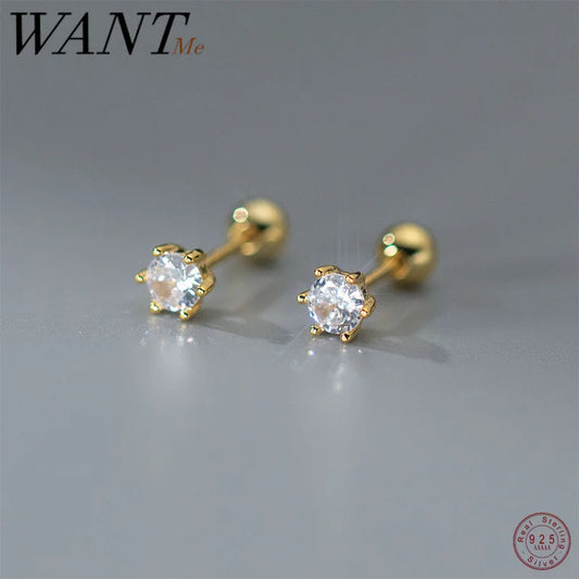 Sterling Silver Trendy Cute Round Zircon Screw Beads