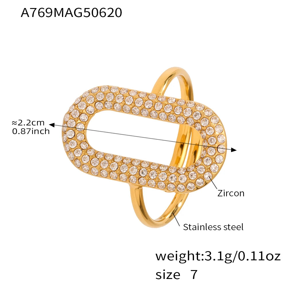 Wheel Trendy Zircon Stainless Steel  Elegant Rings For Women Gold Plated
